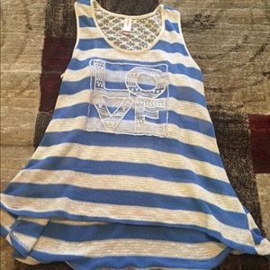 Blue and white elephant striped shirt with lace